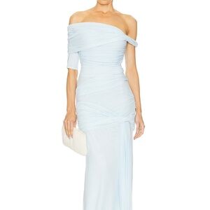 Chic Off-Shoulder Light Blue Maxi Dress